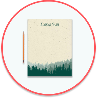 Eugene Oasis memo pad and pencil.