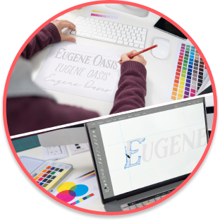Eugene Oasis graphics being designed on a laptop.