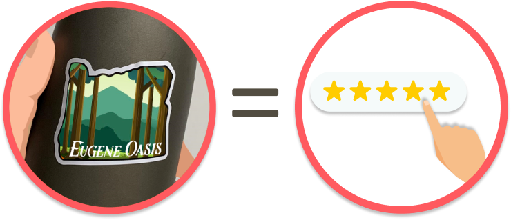 Eugene Oasis logo converting to 5 star reviews